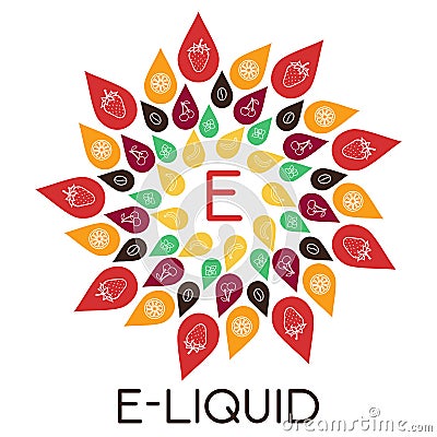 Vector E-Liquid illustration of different flavor. Liquid to vape Vector Illustration