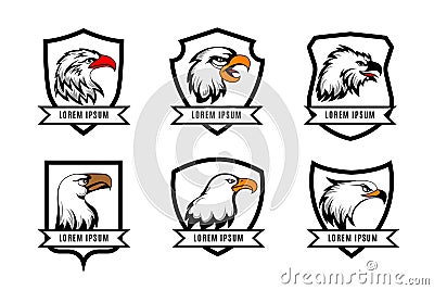 Vector eagle or american falcon heads with shields logo templates Vector Illustration