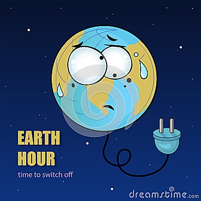 Vector earth hour illustration. Tired planet comcept. Vector Illustration