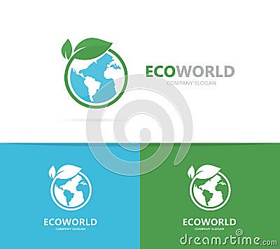 Vector of a earth and leaf logo combination. Planet and eco symbol or icon. Unique global and natural, organic logotype Vector Illustration