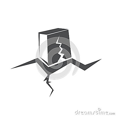 Vector Earthquake v icon with damaged house isolated on white background. Natural disaster sign or symbol Vector Illustration