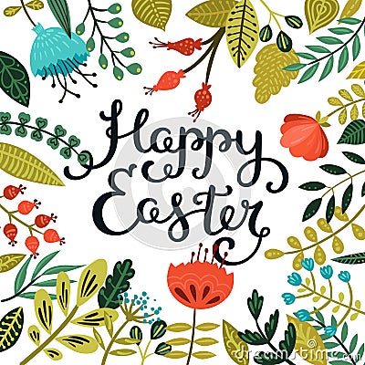 Vector easter card with handdrawn lettering Vector Illustration