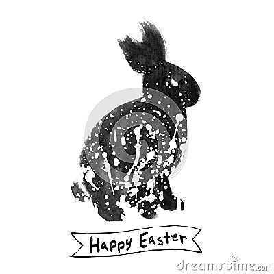 Vector: Easter card with rabbit ink brush sketch Vector Illustration