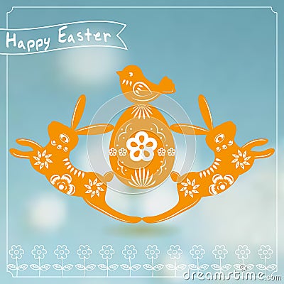 Vector: Easter card with rabbit paper cutting Vector Illustration