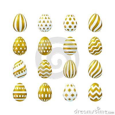 Vector Easter golden eggs set. Cartoon Illustration