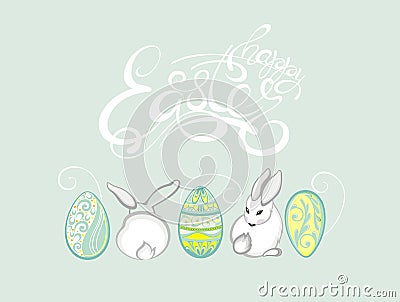 Vector Easter Party Illustration with painted eggs, rabbits. Vector illustration. Vector Illustration