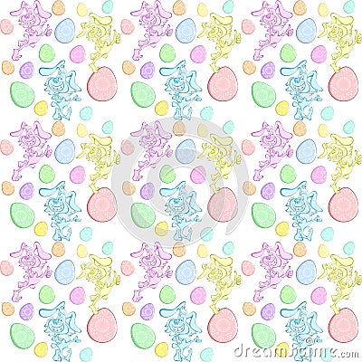 Vector Easter seamless background with Rabbits Vector Illustration