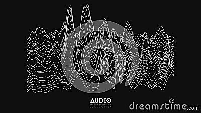 Vector echo audio wavefrom spectrum. Abstract music waves oscillation graph. Futuristic sound wave visualization. Black Vector Illustration