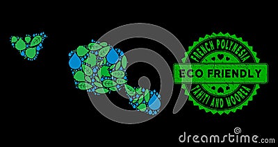 Vector Eco Green Collage Tahiti and Moorea Islands Map and ECO FRIENDLY Dirty Stamp Seal Stock Photo