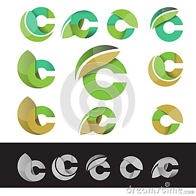 Vector eco green letter C logo elements Vector Illustration