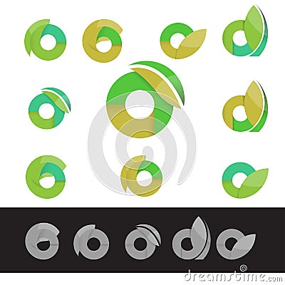 Vector eco green letter O round logo elements Vector Illustration