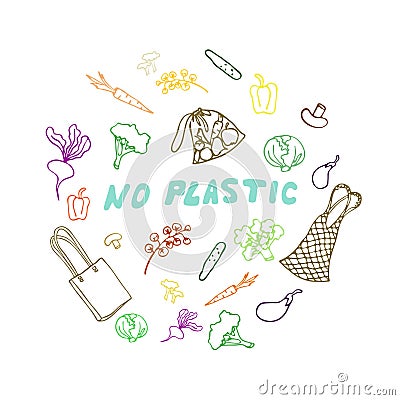 Vector circle eco illustration with phrases No Plastic Vector Illustration