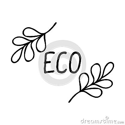 Vector eco product logo or label. The concept of a natural product, eco-friendly, fresh and clean. Hand-drawn Vector Illustration