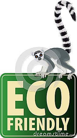 Vector Eco Sticker with ring-tailed Madagascar lemur Vector Illustration
