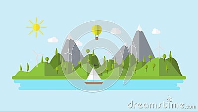 Vector ecology landscape island illustration Vector Illustration