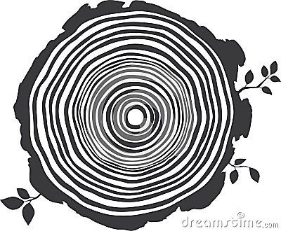 Vector editable black and white drawing of tree annual rings. Vector Illustration