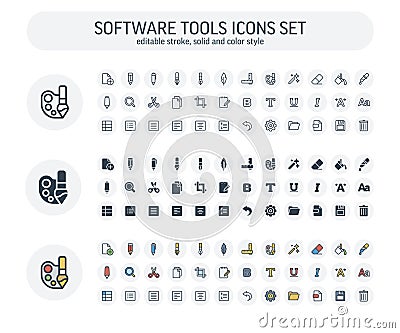 Vector Editable stroke, solid, color style icons set and graphic design elements. Illustration with text edit, graphic Vector Illustration