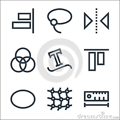 vector editing line icons. linear set. quality vector line set such as ruler, mesh, ellipse, bottom alignment, type, rgb, Vector Illustration