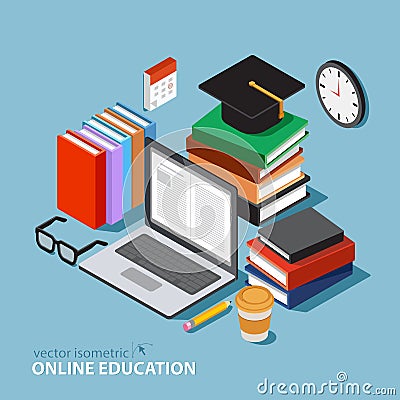 Vector education concept. Flat isometric. Online training courses Vector Illustration