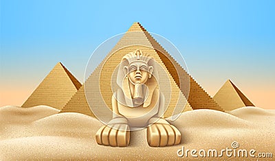 Vector Egypt pyramid and sphinx landmark realistic Vector Illustration