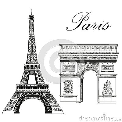 Vector Eiffel Tower and Triumphal Arch Vector Illustration