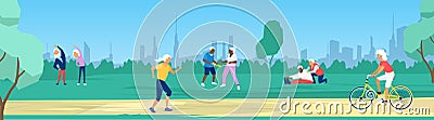 Vector of elderly people exercising, running, cycling in the park Vector Illustration