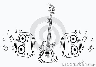 Vector electric guitar with acoustic system. Vector Illustration