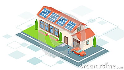 Vector of an electric modern car charging inside home garage Vector Illustration