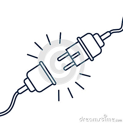 Vector Electric Plug and Socket unplugged - flat line minimalistic design 404 error in white background. Concept of Electrical Vector Illustration