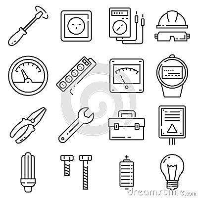 Vector Electricity outline icons set on white background Stock Photo