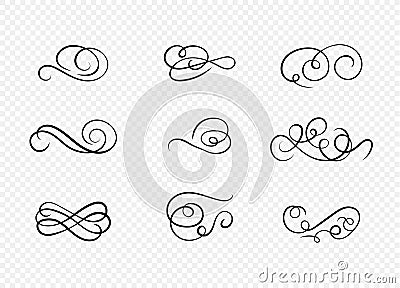 Vector Elegant Calligraphic Design Element Set Isolated on Light Transparent Background. Vector Illustration