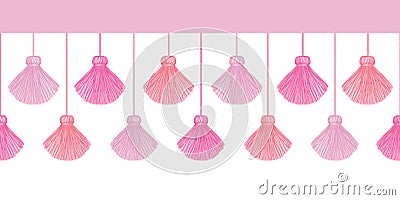 Vector Elegant Pink Decorative Tassels Set Horizontal Seamless Repeat Border Pattern. Great for handmade cards Vector Illustration