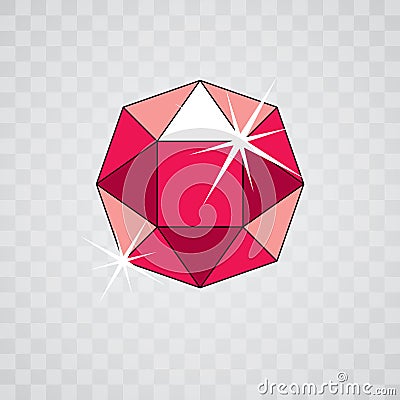 Vector elegant sparkling gem. Glossy diamond icon, symbol. Facet Vector Illustration