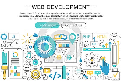 Vector elegant thin flat line Web development concept. Website header web banner elements layout. Presentation, flyer Vector Illustration