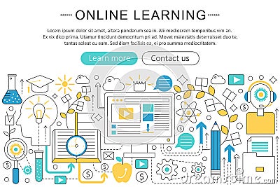 Vector elegant thin line flat modern Art design E-learning online education concept. Vector Illustration