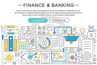 Vector elegant thin line flat modern Art design Finance banking investment concept. Website header banner elements Vector Illustration