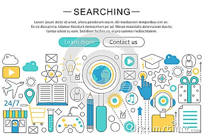 Vector elegant thin line flat modern design Searching search concept. Website header banner elements layout Vector Illustration