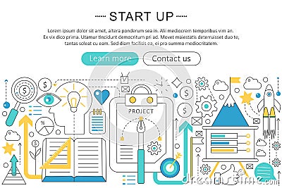 Vector elegant thin line flat modern design Start-up business concept. Website header banner elements layout Vector Illustration