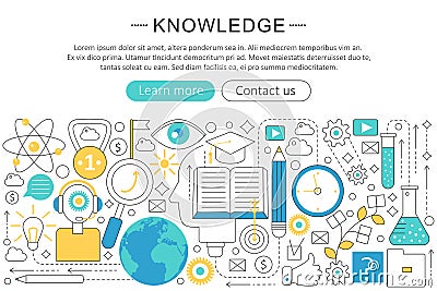 Vector elegant thin line flat modern Knowledge searchng concept. Website header banner elements layout. Presentation Vector Illustration