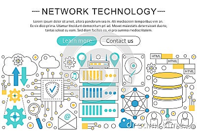 Vector elegant thin line flat modern Network technology concept. Website header banner elements layout. Presentation Vector Illustration