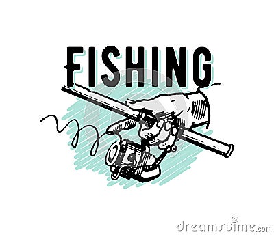 Vector elegant vintage retro Fishing hand drawn illustration isolated on white background Vector Illustration