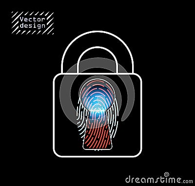 Vector element the castle, the concept with the identifier fingerprint of a fingertip is the key to open, authorize, or closing Vector Illustration
