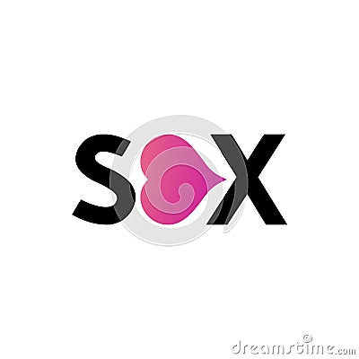 Vector Element for XXX logo. Word Sex with Heart Vector Illustration