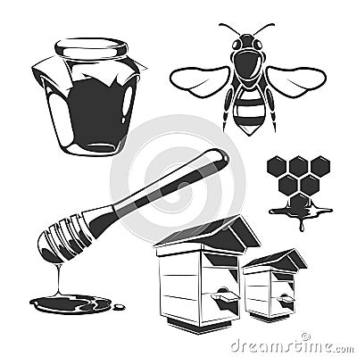 Vector elements for honey vintage labels Vector Illustration