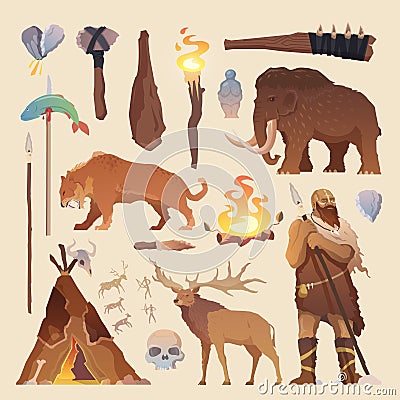 Vector elements. Primitive man. Stone age. Vector Illustration