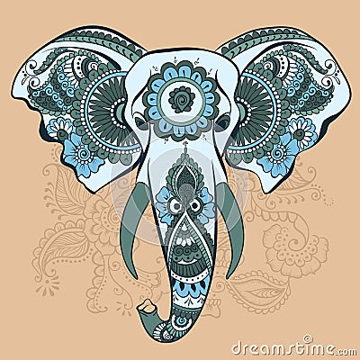 Vector Elephant on the Henna Indian Ornament Vector Illustration