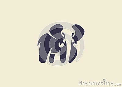 Vector of elephant logo, clever white or negative space style, flat color with minimalist simple shape Vector Illustration