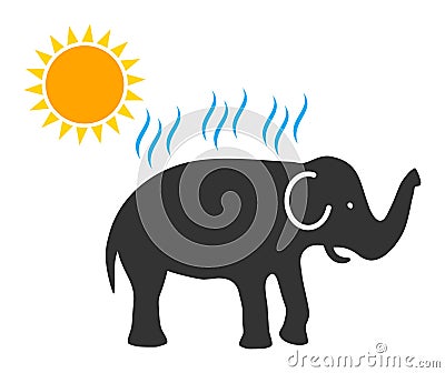 Vector Elephant Under Sun Heat Flat Icon Symbol Vector Illustration