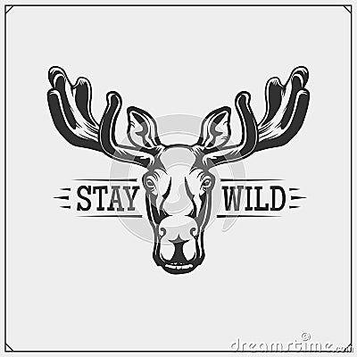 Vector emblem with moose or elk for sport club. Print design for t-shirt. Vector Illustration