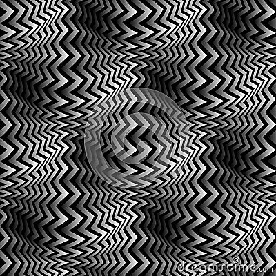 Vector embossed repeatable pattern of zigzag stripes. Optical art ripply monochrome texture for wallpaper design Vector Illustration